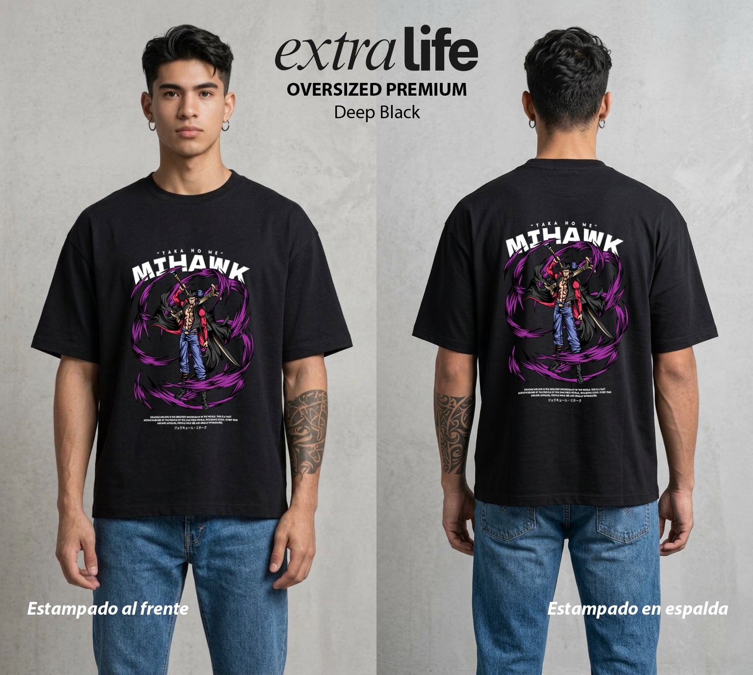 Mar de los Piratas | La Espada del Mundo #02599 - Playera Oversized Premium | Deep Black - Foto en modelo