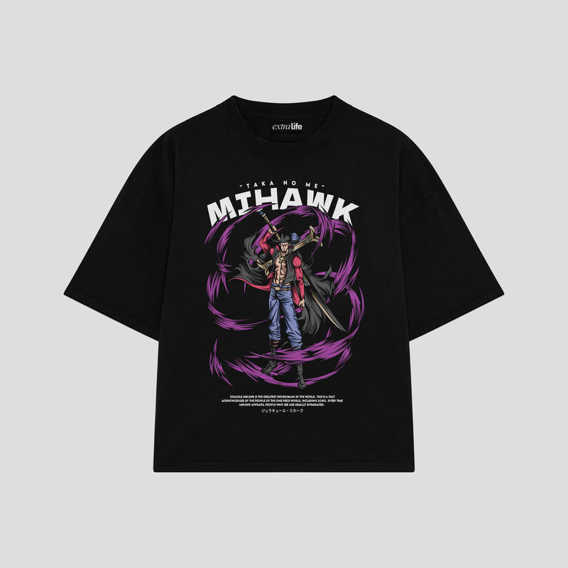 Playera streetwear premium de anime y gaming ExtraLife MX, corte boxy oversized drop shoulder heavyweight en color Deep Black y Off-White, moda urbana mexicana de culto.