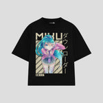 Playera streetwear premium de anime y gaming ExtraLife MX, corte boxy oversized drop shoulder heavyweight en color Deep Black y Off-White, moda urbana mexicana de culto.