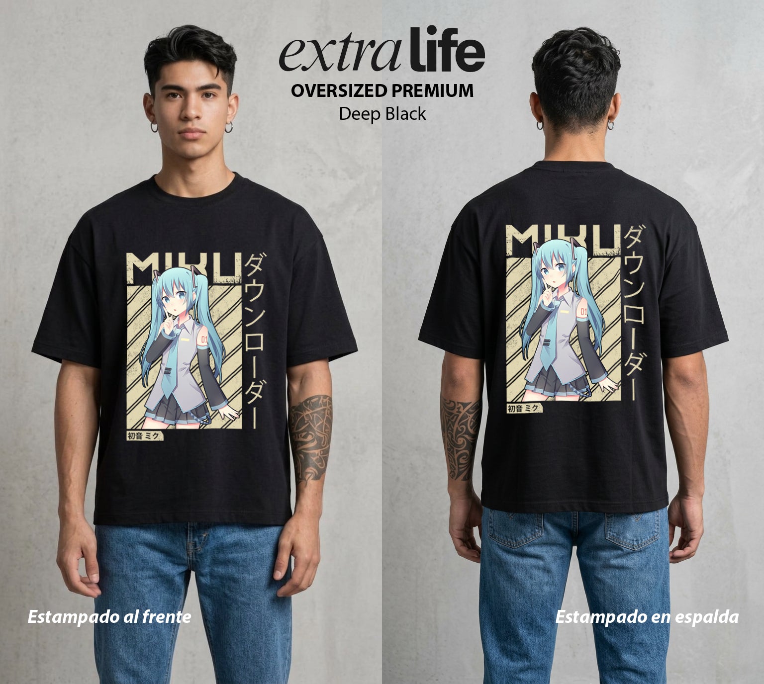 La Voz Vocaloid | La Voz Digital #02602 - Playera Oversized Premium | Deep Black - Foto en modelo