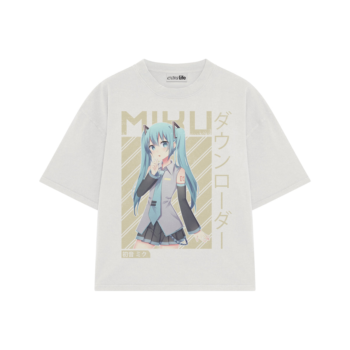 Playera streetwear premium de anime y gaming ExtraLife MX, corte oversized drop shoulder ligero y fresco en color Deep Black y Off-White, moda urbana mexicana de culto.