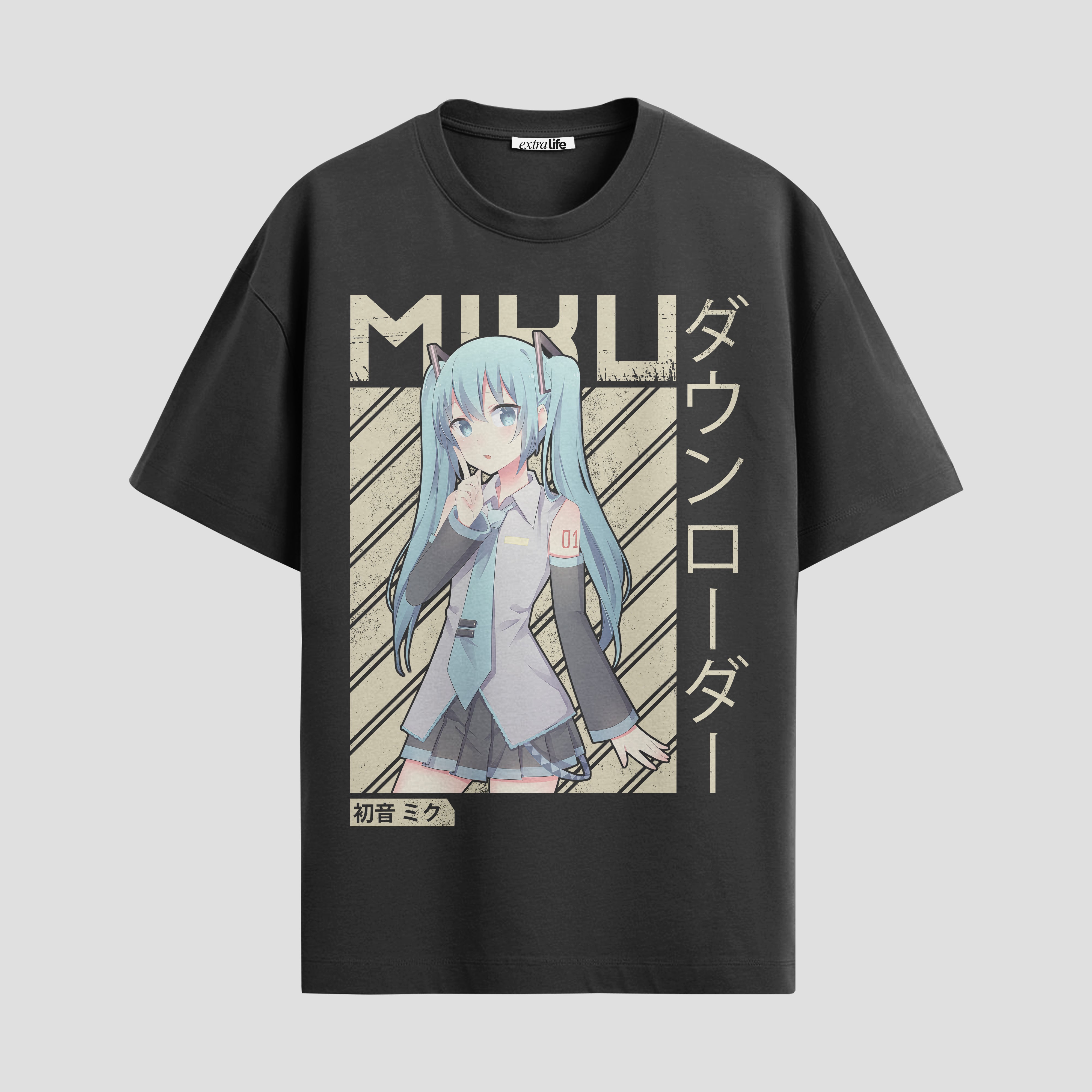 Playera urbana de anime y gaming ExtraLife MX, corte Standard Fit unisex ligero y transpirable en color Deep Black y Pure White, ropa de uso diario para gym y casual.