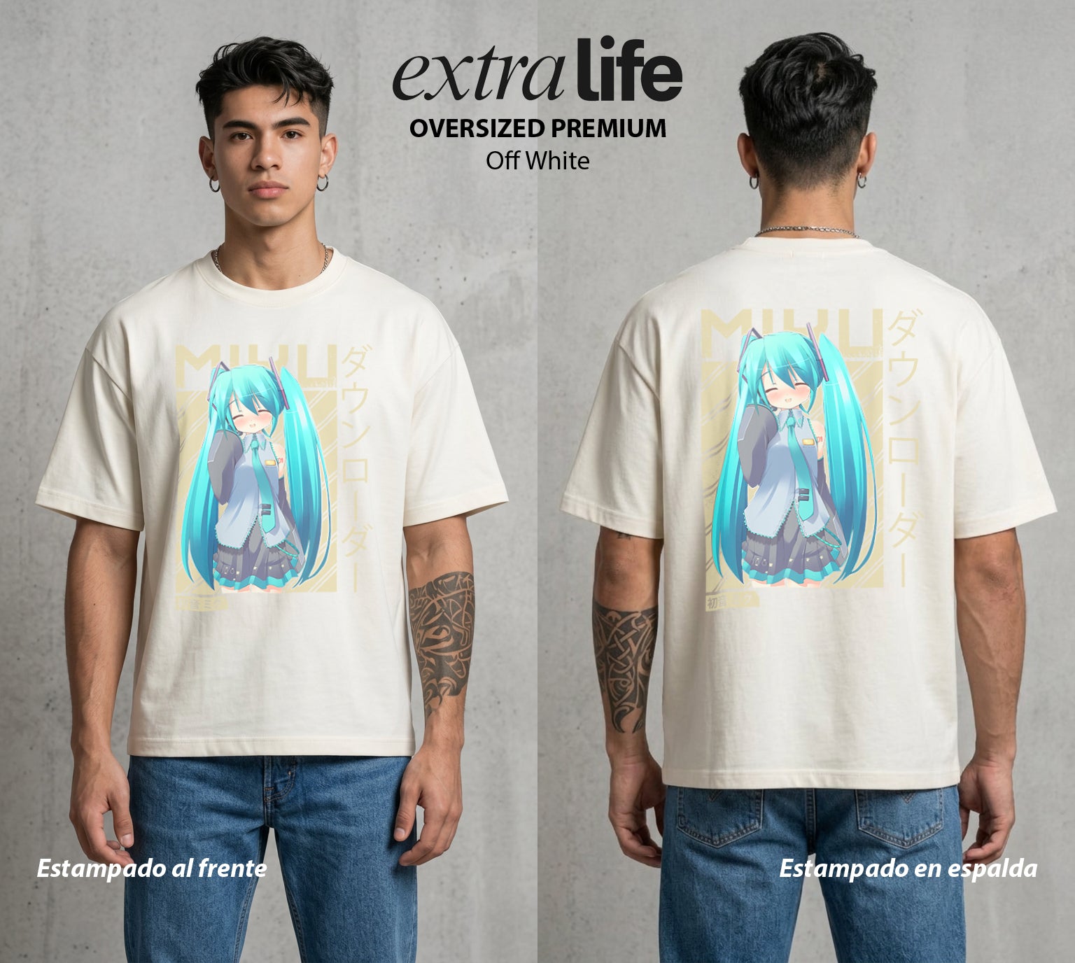 La Voz Vocaloid | El Vocaloid del Bien #02603 - Playera Oversized Premium | Off White - Foto en modelo