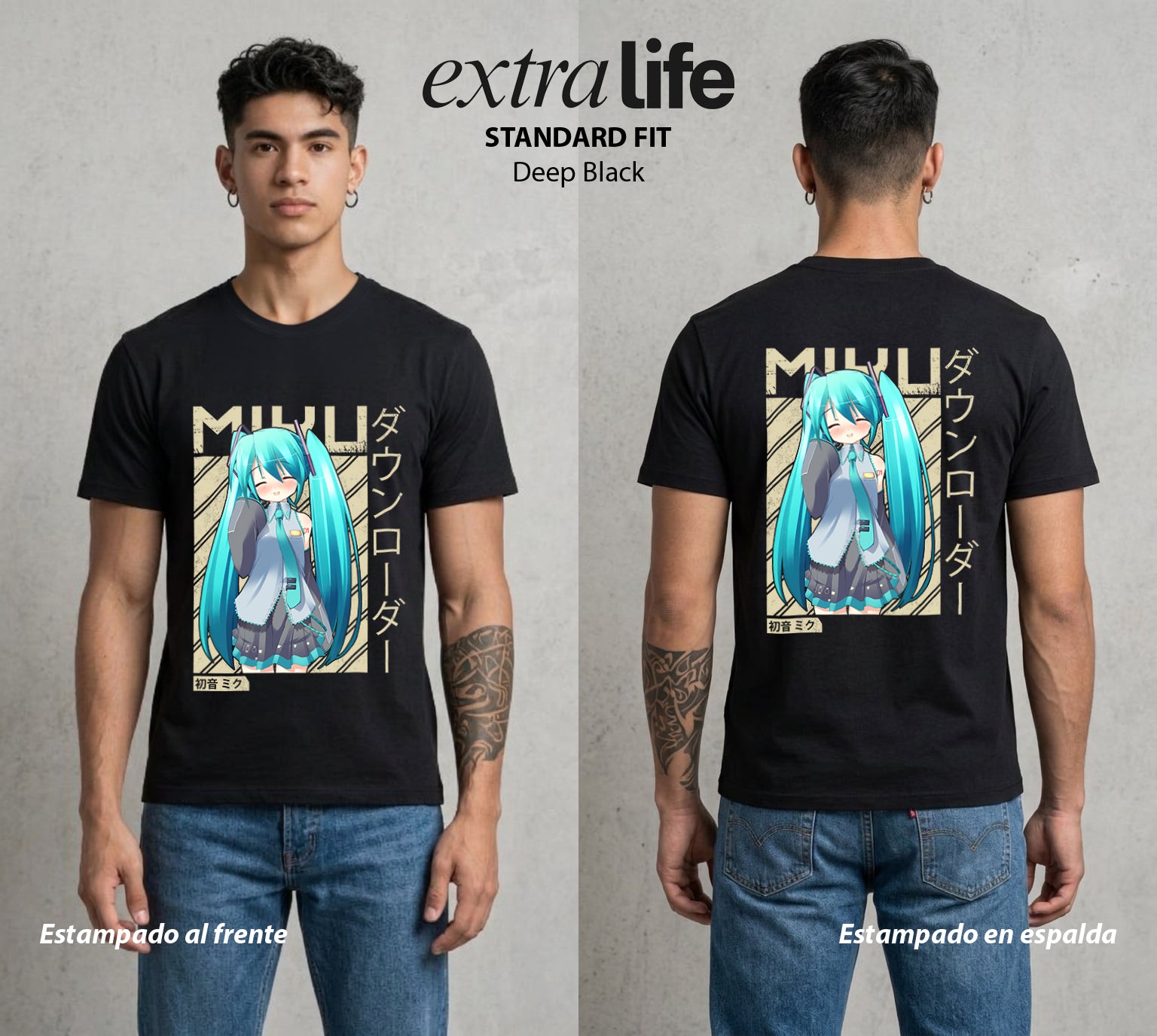 La Voz Vocaloid | El Vocaloid del Bien #02603 - Playera Standard Fit | Deep Black - Foto en modelo