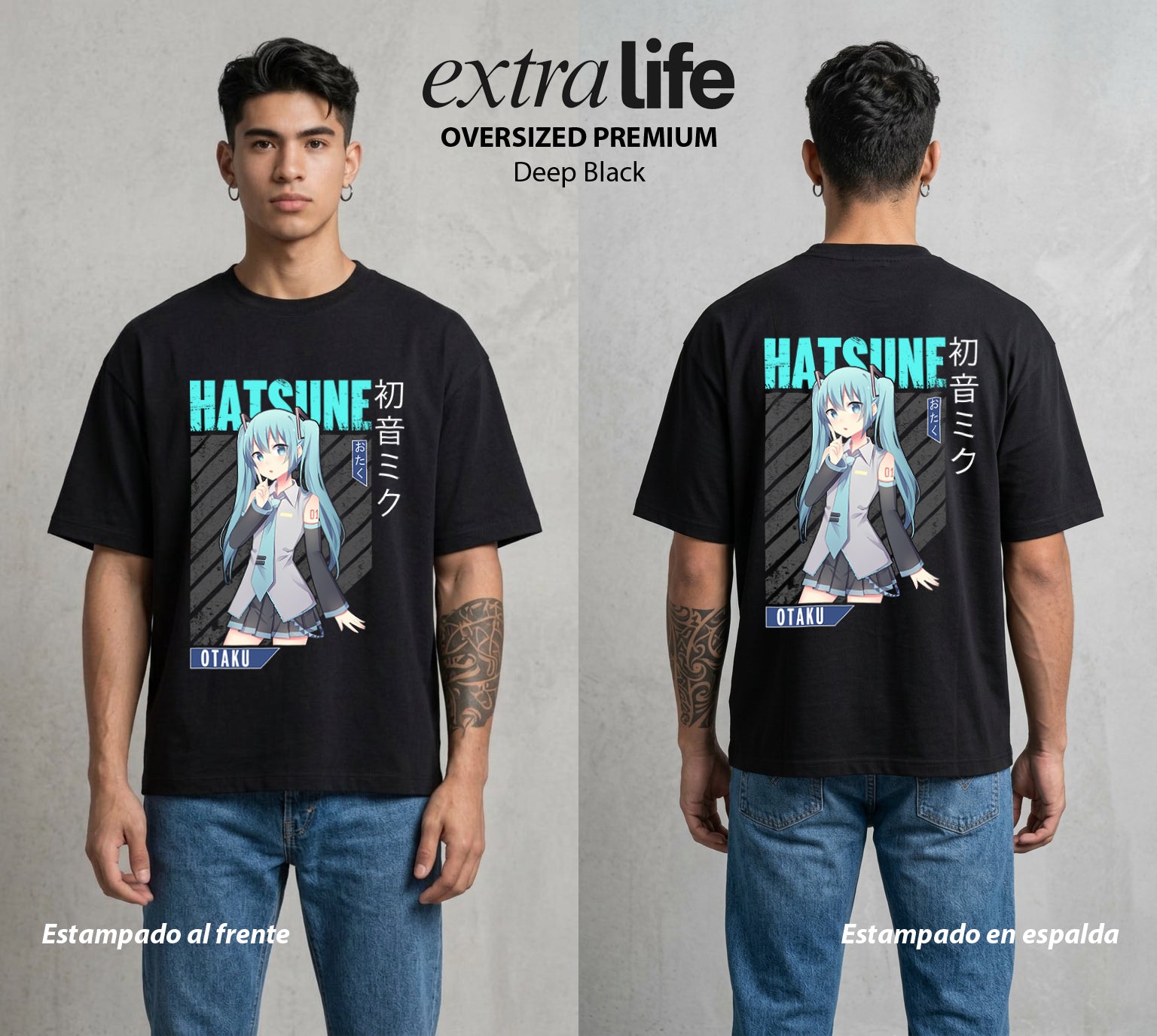 La Voz Vocaloid | La Voz Digital #02604 - Playera Oversized Premium | Deep Black - Foto en modelo