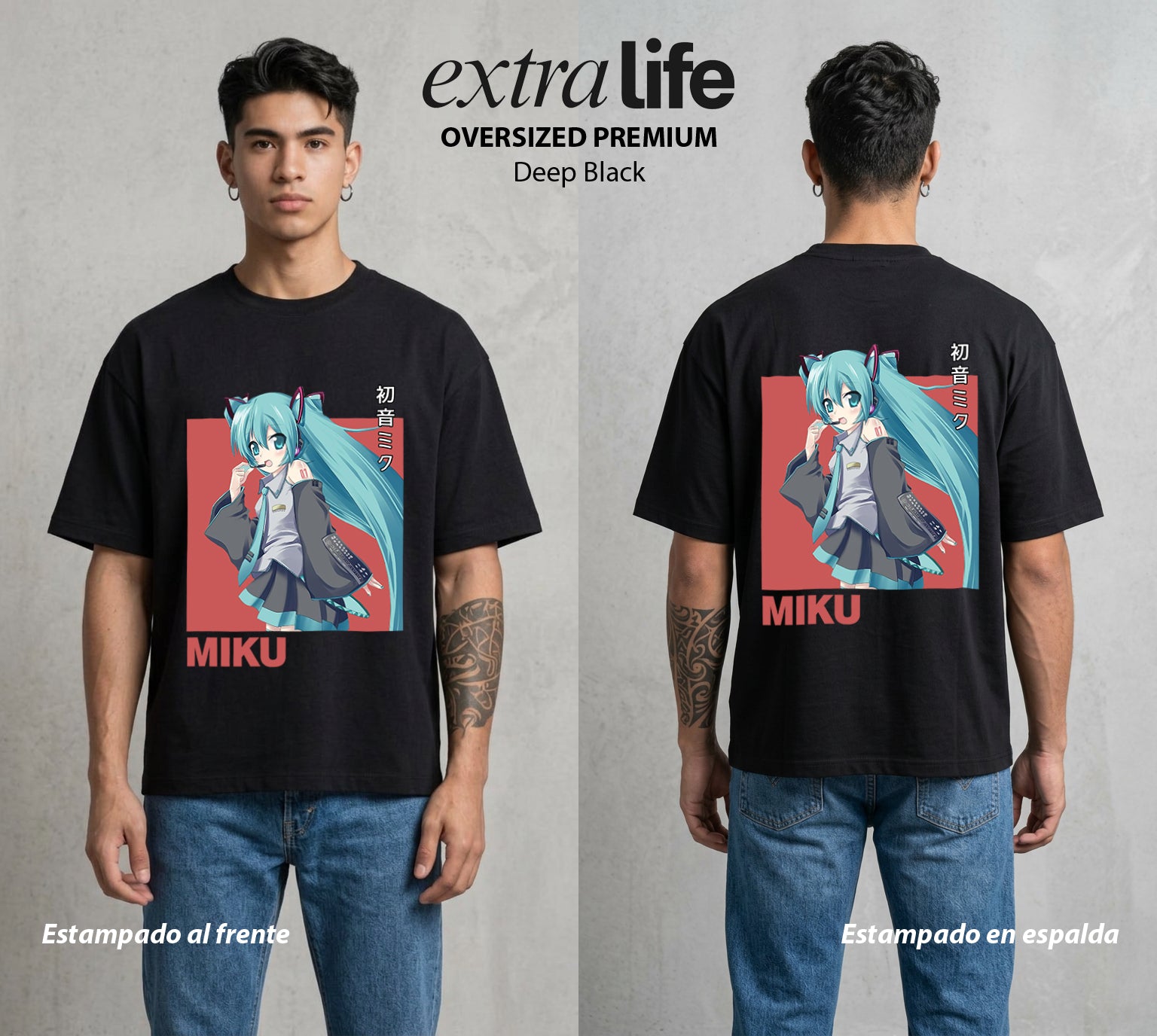 La Voz Vocaloid | La Voz Digital #02606 - Playera Oversized Premium | Deep Black - Foto en modelo