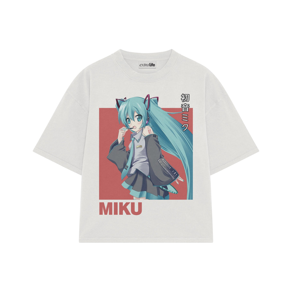 Playera streetwear premium de anime y gaming ExtraLife MX, corte oversized drop shoulder ligero y fresco en color Deep Black y Off-White, moda urbana mexicana de culto.