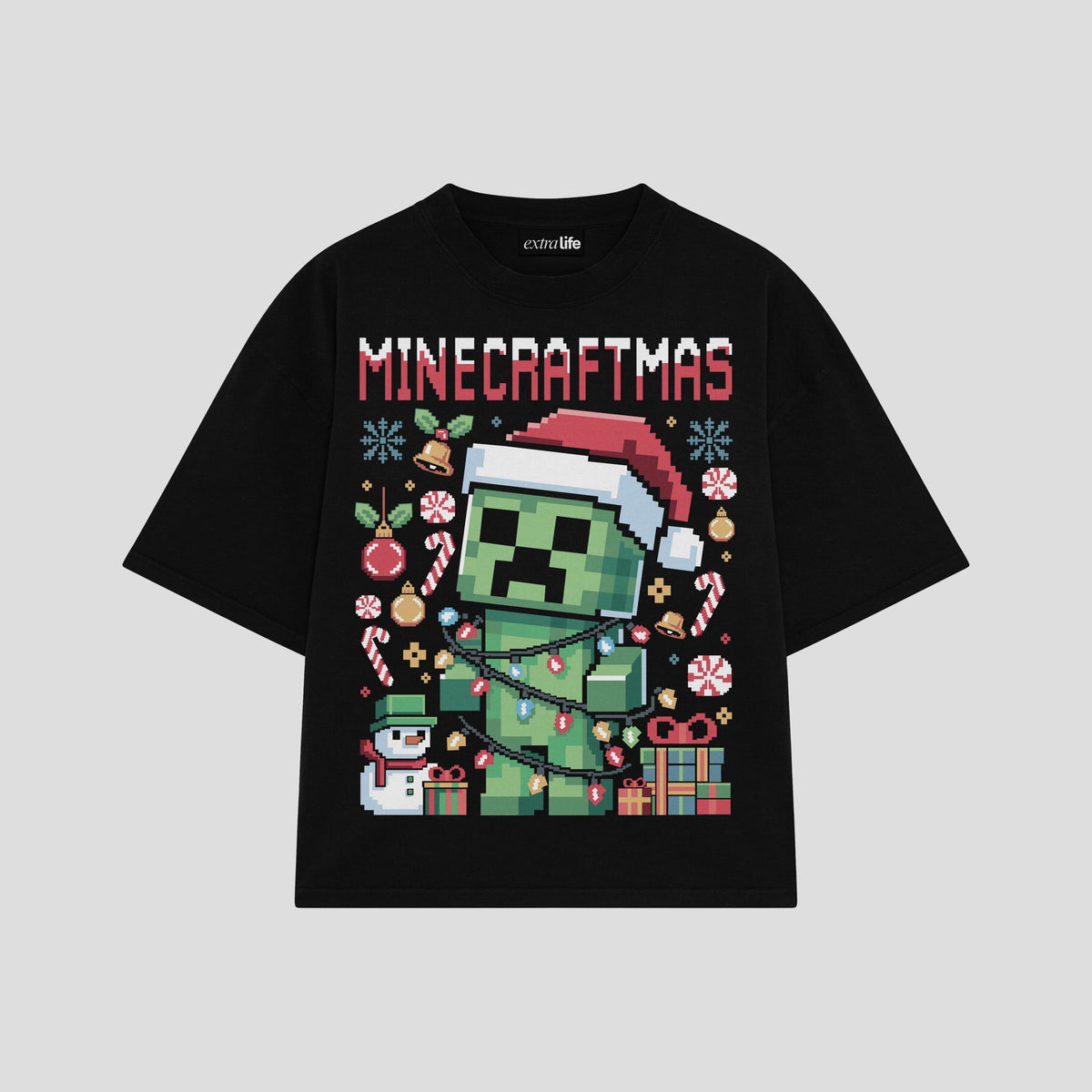 Playera streetwear premium de anime y gaming ExtraLife MX, corte oversized drop shoulder ligero y fresco en color Deep Black y Off-White, moda urbana mexicana de culto.
