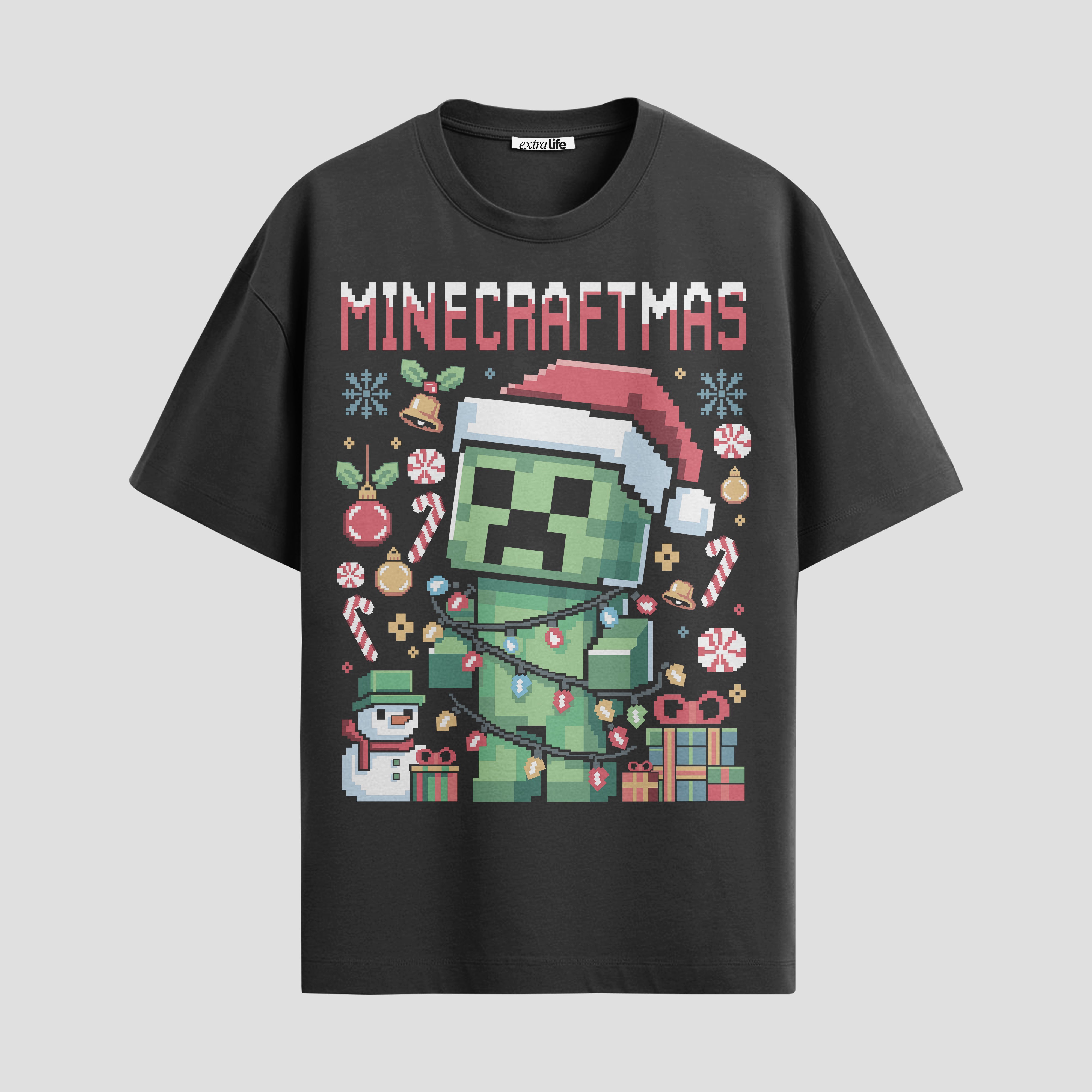 Playera urbana de anime y gaming ExtraLife MX, corte Standard Fit unisex ligero y transpirable en color Deep Black y Pure White, ropa de uso diario para gym y casual.