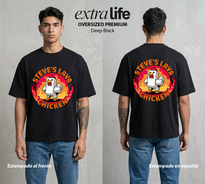 El Mundo de Cubos | El Pollo de Lava #02609 - Playera Oversized Premium | Deep Black - Foto en modelo