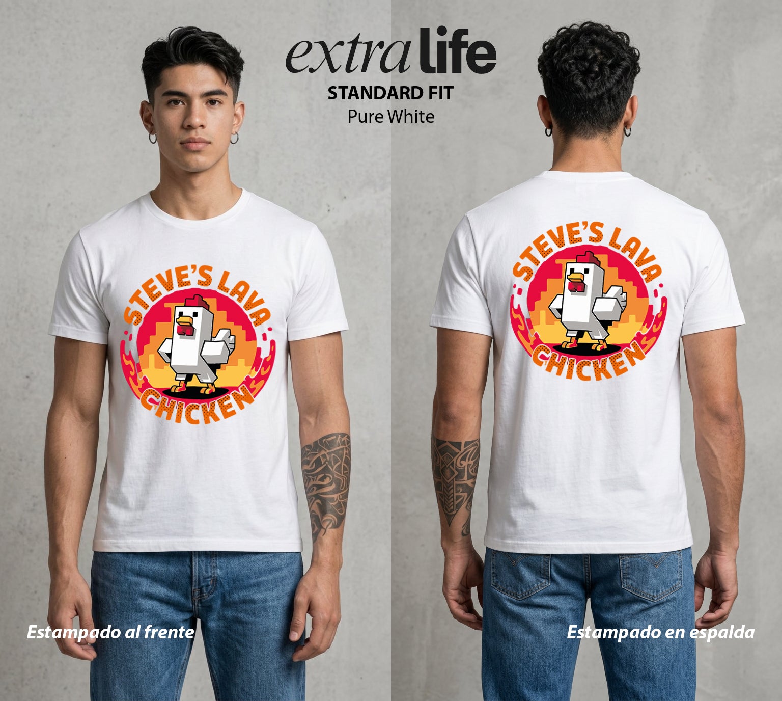 El Mundo de Cubos | El Pollo de Lava #02609 - Playera Standard Fit | Pure White - Foto en modelo