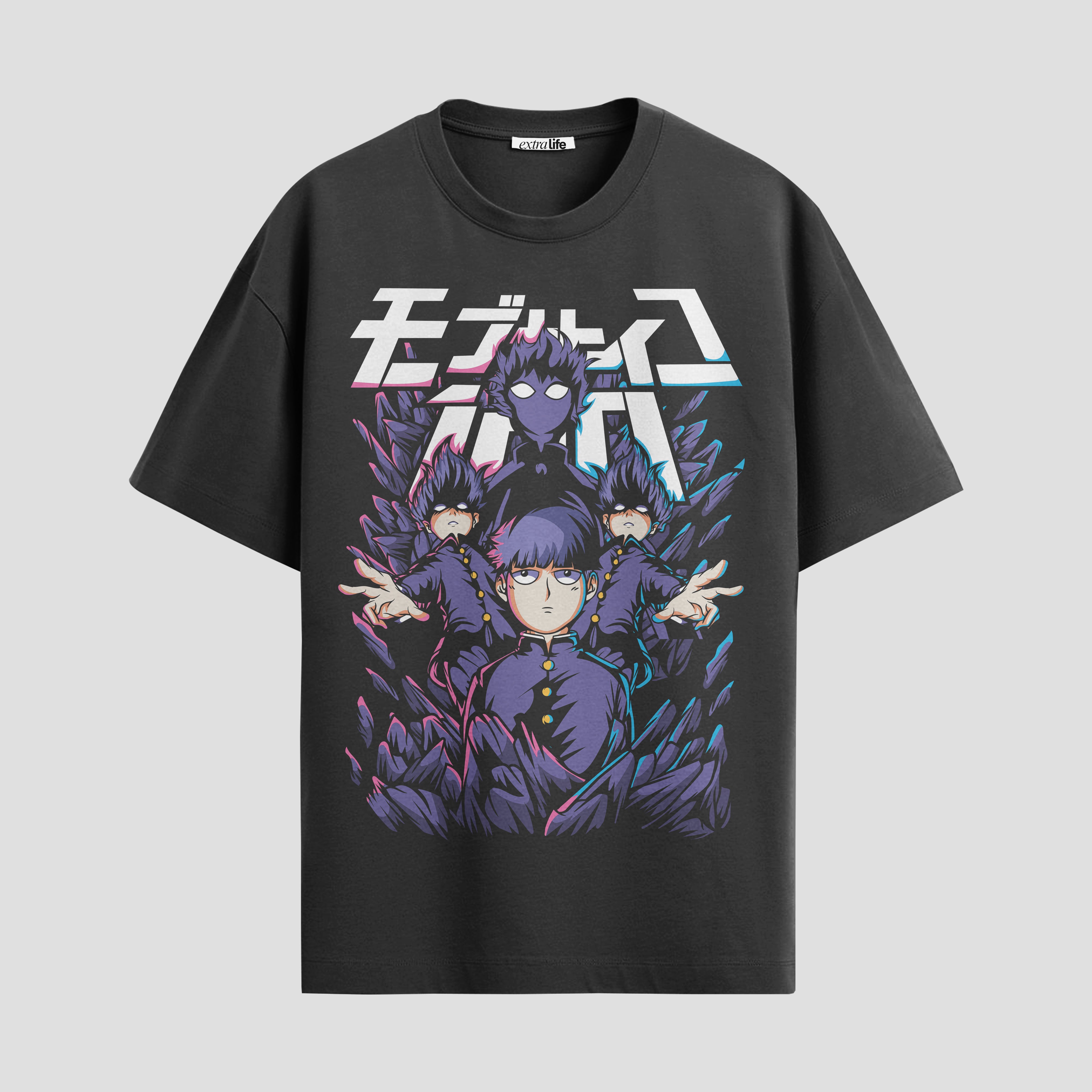 Playera urbana de anime y gaming ExtraLife MX, corte Standard Fit unisex ligero y transpirable en color Deep Black y Pure White, ropa de uso diario para gym y casual.