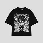 Playera streetwear premium de anime y gaming ExtraLife MX, corte boxy oversized drop shoulder heavyweight en color Deep Black y Off-White, moda urbana mexicana de culto.