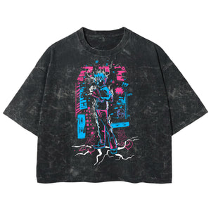 Playera streetwear premium de anime y gaming ExtraLife MX, corte boxy deluxe mineral wash heavyweight en color Acid Wash, moda urbana mexicana de culto.