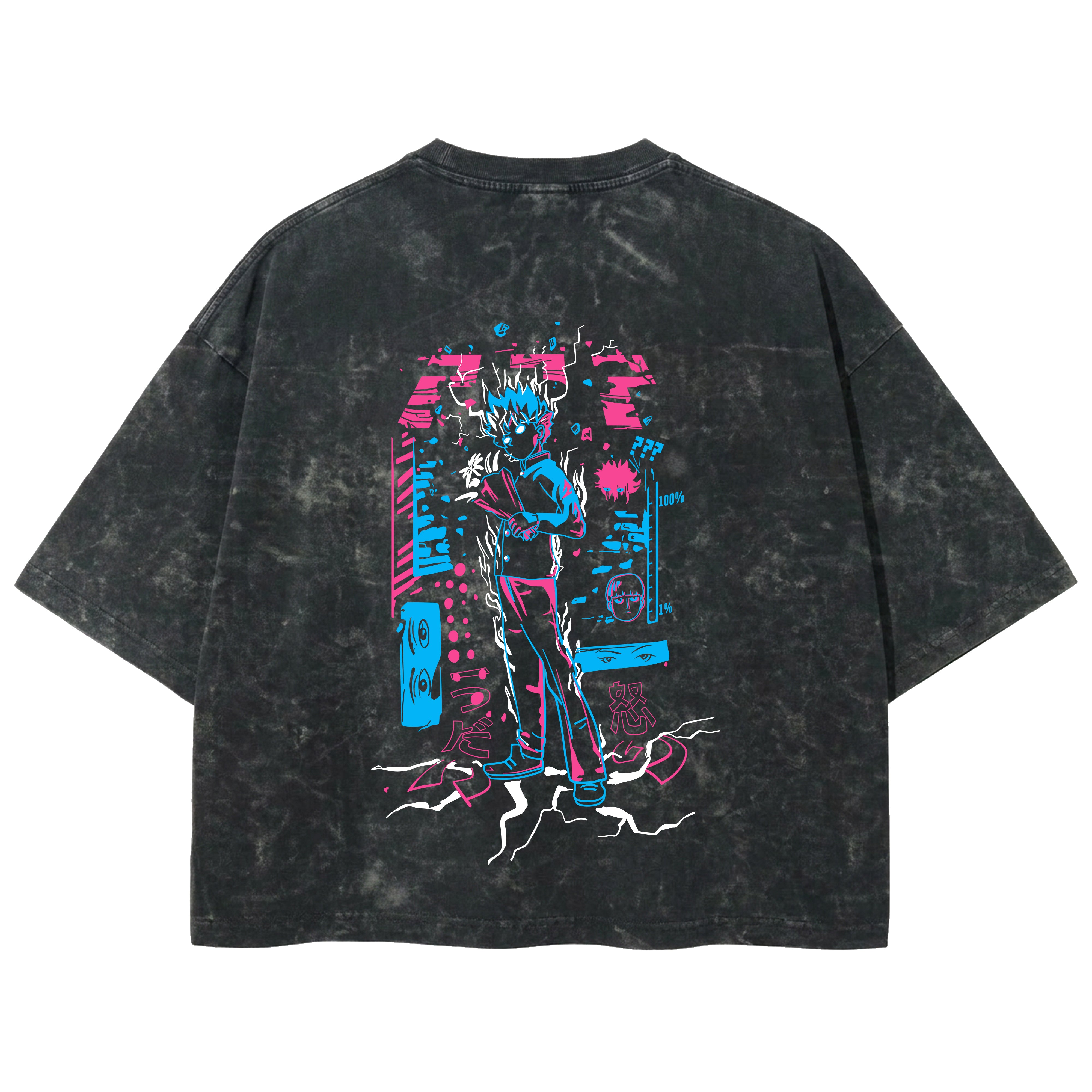 Playera streetwear premium de anime y gaming ExtraLife MX, corte boxy deluxe mineral wash heavyweight en color Acid Wash, moda urbana mexicana de culto.