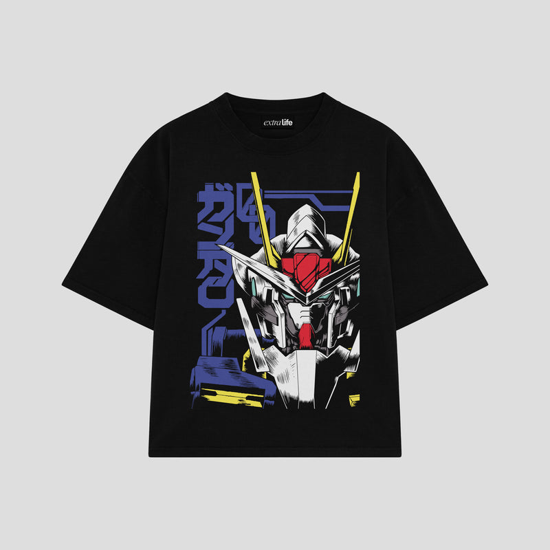 Playera streetwear premium de anime y gaming ExtraLife MX, corte boxy oversized drop shoulder heavyweight en color Deep Black y Off-White, moda urbana mexicana de culto.