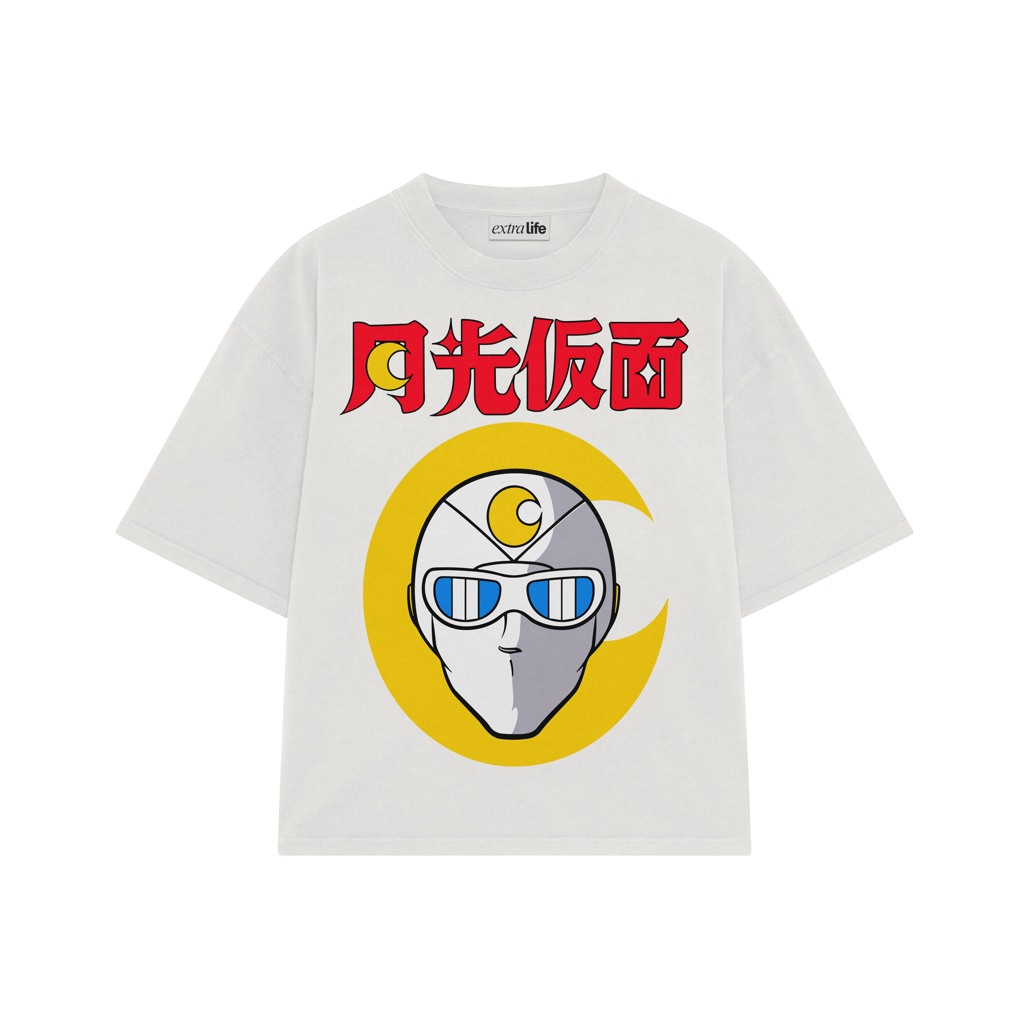 Playera streetwear premium de anime y gaming ExtraLife MX, corte boxy oversized drop shoulder heavyweight en color Deep Black y Off-White, moda urbana mexicana de culto.