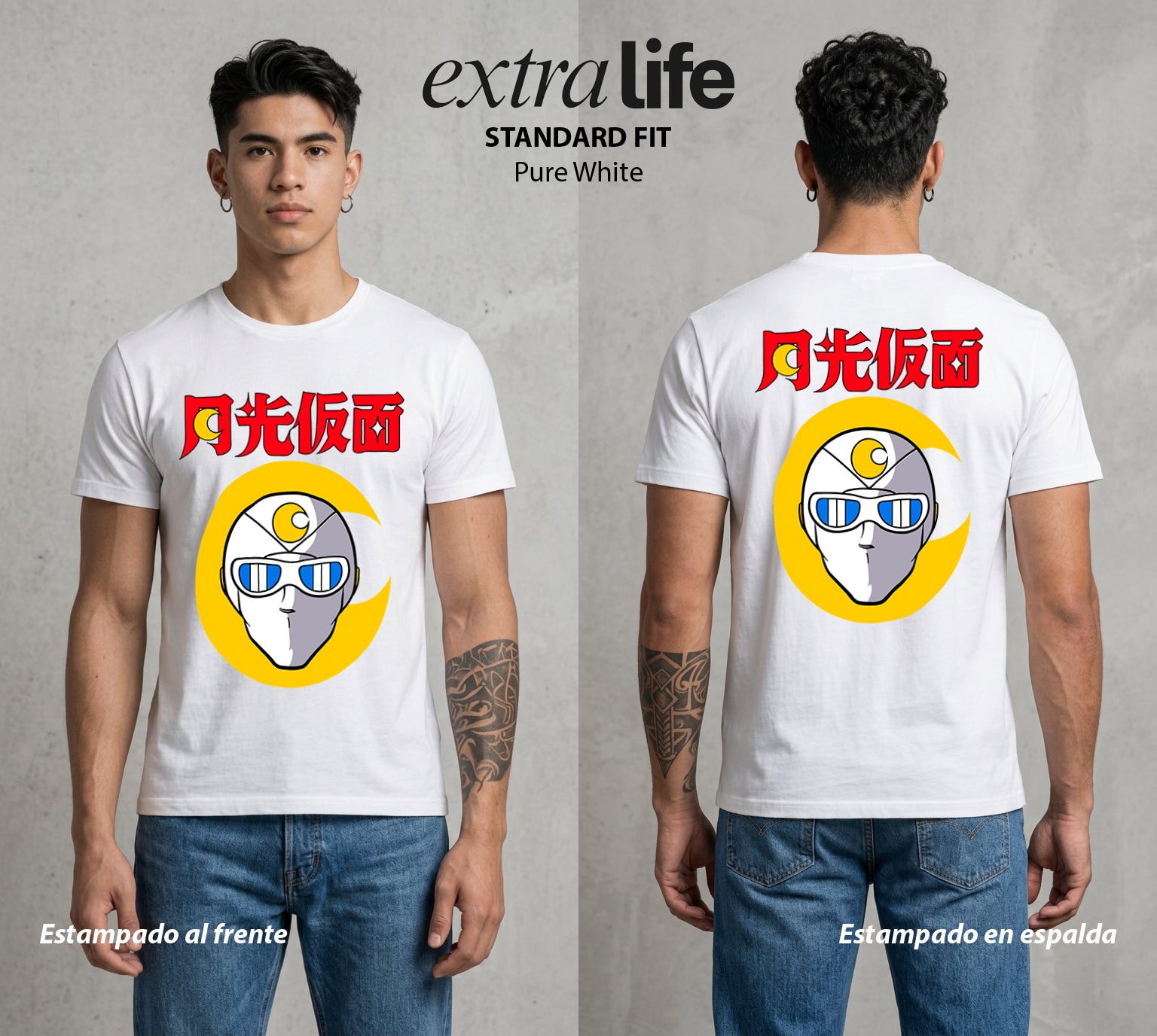 El Heroe de la Luna | El Heroe de la Luna con Mascara #02623 - Playera Standard Fit | Pure White - Foto en modelo