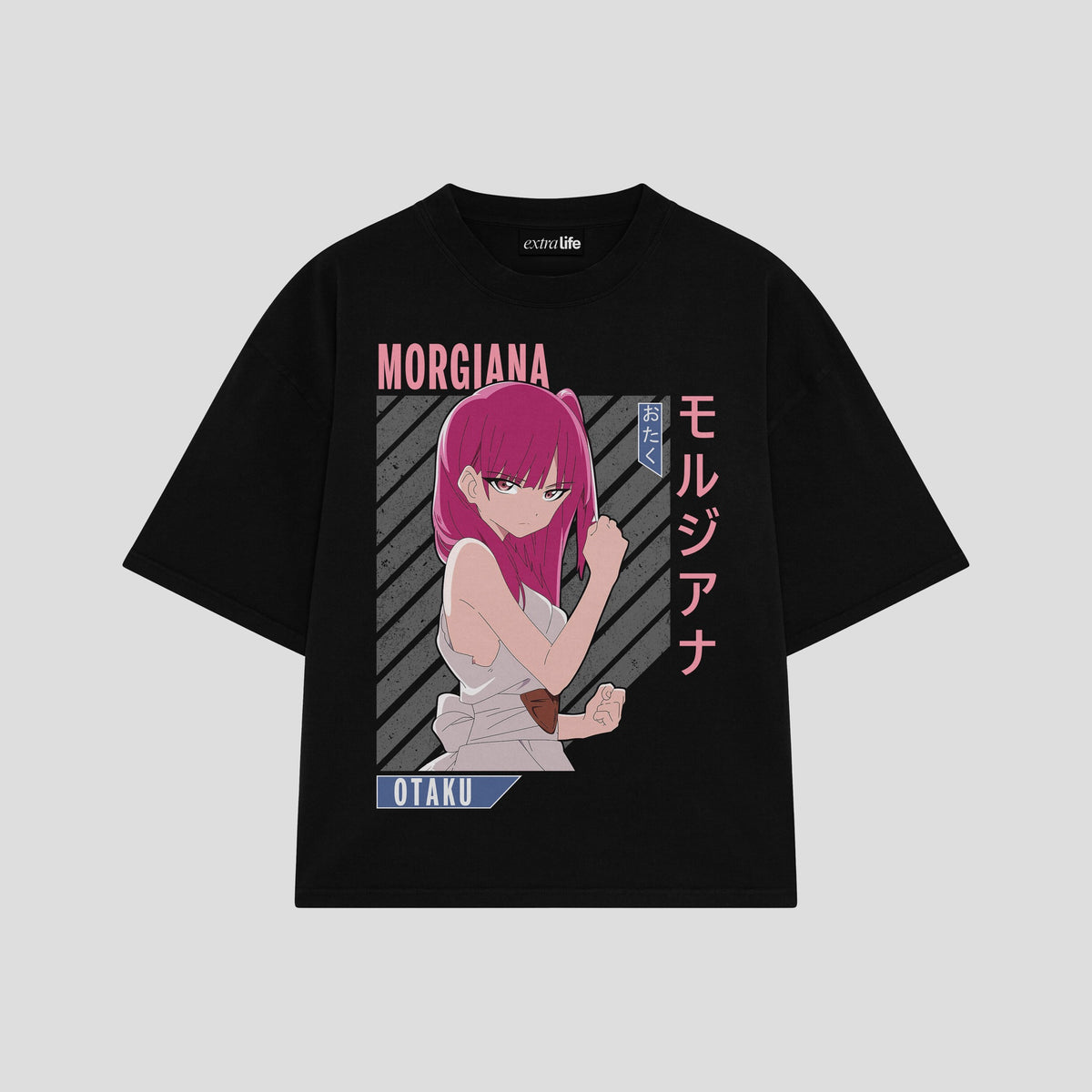 Playera streetwear premium de anime y gaming ExtraLife MX, corte oversized drop shoulder ligero y fresco en color Deep Black y Off-White, moda urbana mexicana de culto.
