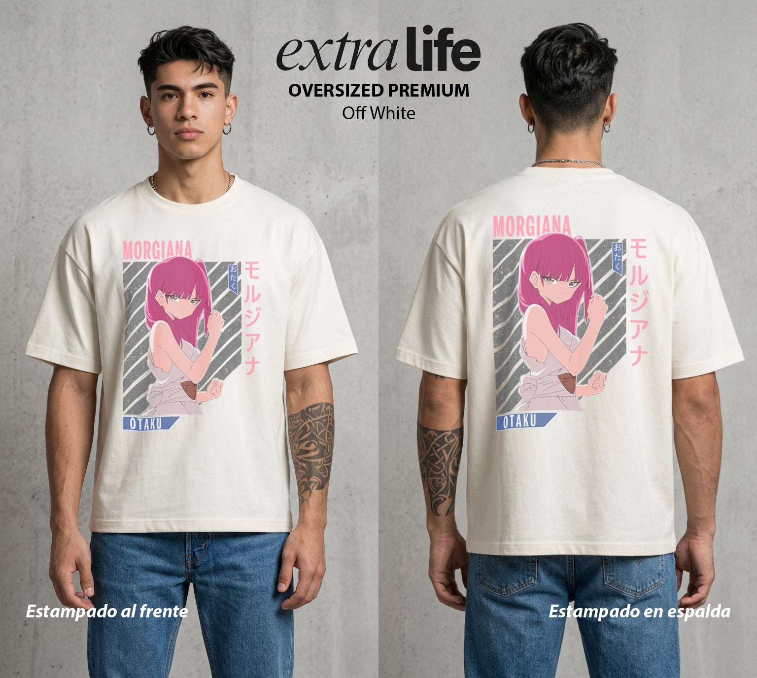 Las Mil y Una Batallas | Las Cadenas Rotas #02626 - Playera Oversized Premium | Off White - Foto en modelo