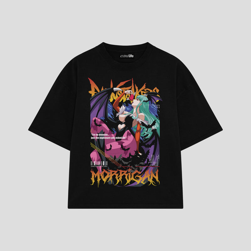 Playera streetwear premium de anime y gaming ExtraLife MX, corte boxy oversized drop shoulder heavyweight en color Deep Black y Off-White, moda urbana mexicana de culto.