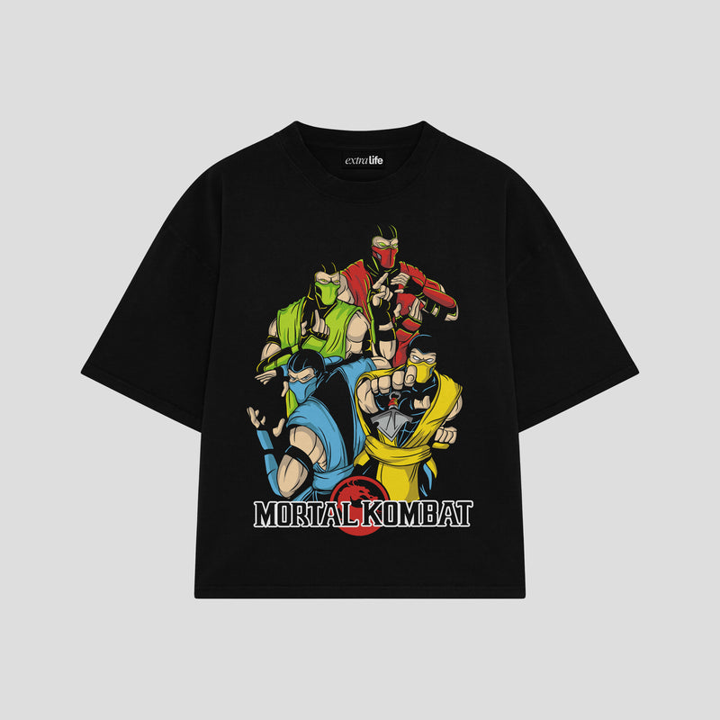 Playera streetwear premium de anime y gaming ExtraLife MX, corte boxy oversized drop shoulder heavyweight en color Deep Black y Off-White, moda urbana mexicana de culto.