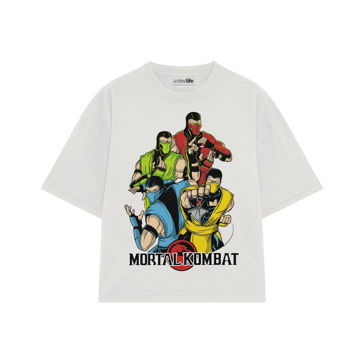 Playera streetwear premium de anime y gaming ExtraLife MX, corte oversized drop shoulder ligero y fresco en color Deep Black y Off-White, moda urbana mexicana de culto.