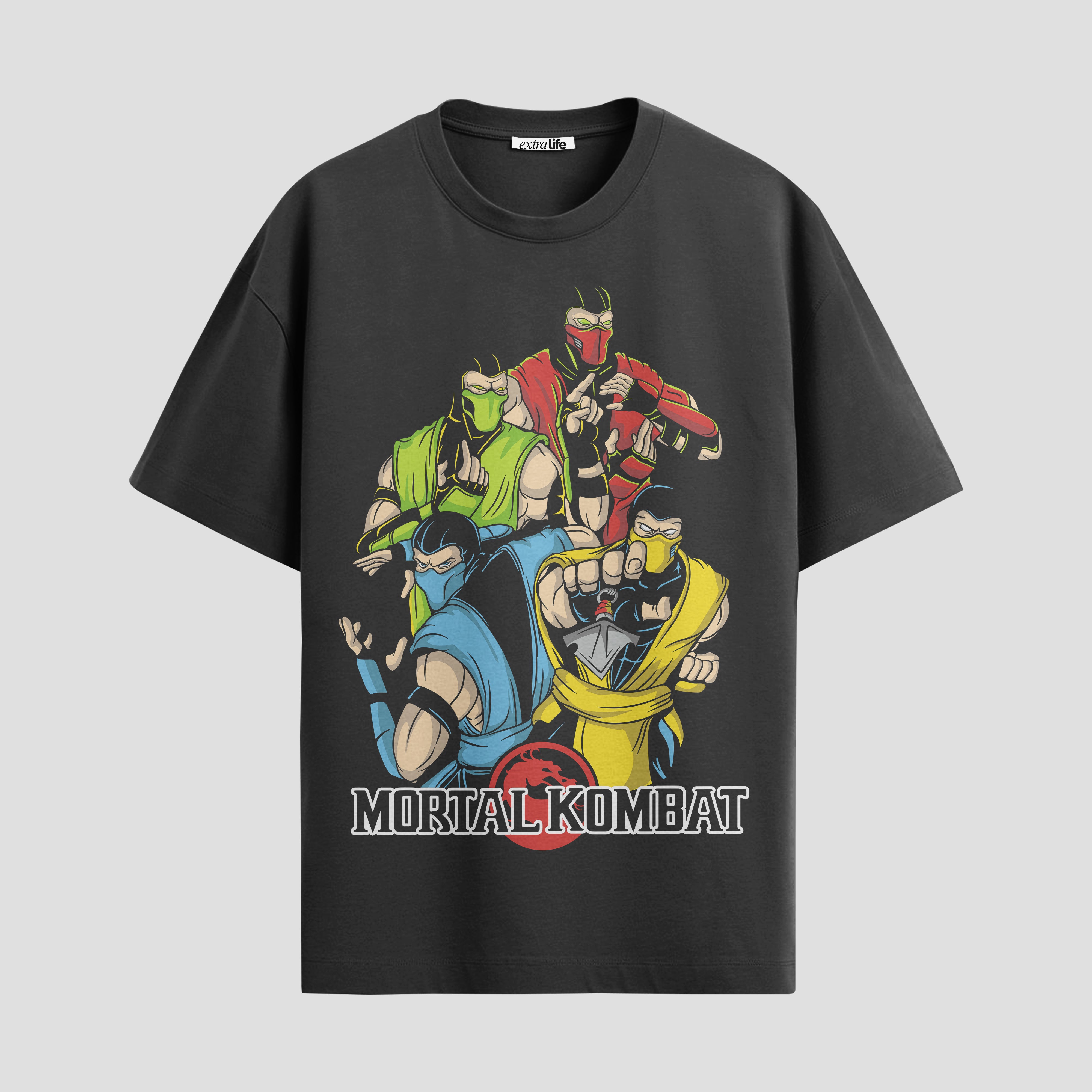 Playera urbana de anime y gaming ExtraLife MX, corte Standard Fit unisex ligero y transpirable en color Deep Black y Pure White, ropa de uso diario para gym y casual.