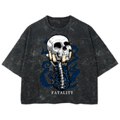 Playera streetwear premium de anime y gaming ExtraLife MX, corte boxy deluxe mineral wash heavyweight en color Acid Wash, moda urbana mexicana de culto.