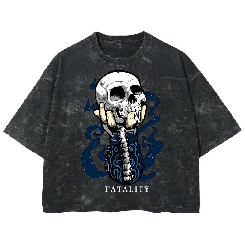 Playera streetwear premium de anime y gaming ExtraLife MX, corte boxy deluxe mineral wash heavyweight en color Acid Wash, moda urbana mexicana de culto.