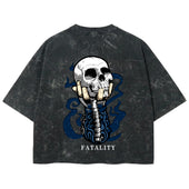 Playera streetwear premium de anime y gaming ExtraLife MX, corte boxy deluxe mineral wash heavyweight en color Acid Wash, moda urbana mexicana de culto.