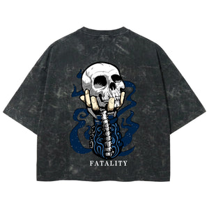 Playera streetwear premium de anime y gaming ExtraLife MX, corte boxy deluxe mineral wash heavyweight en color Acid Wash, moda urbana mexicana de culto.