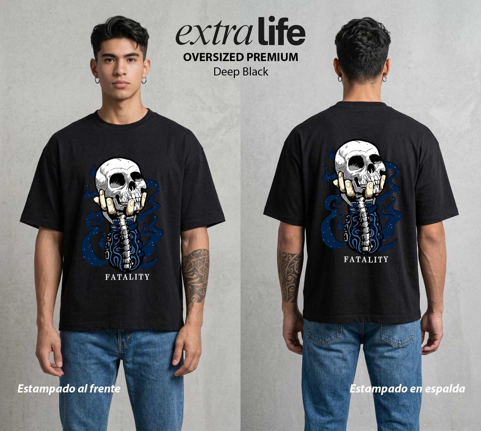 El Torneo Mortal | El Golpe Final #02632 - Playera Oversized Premium | Deep Black - Foto en modelo