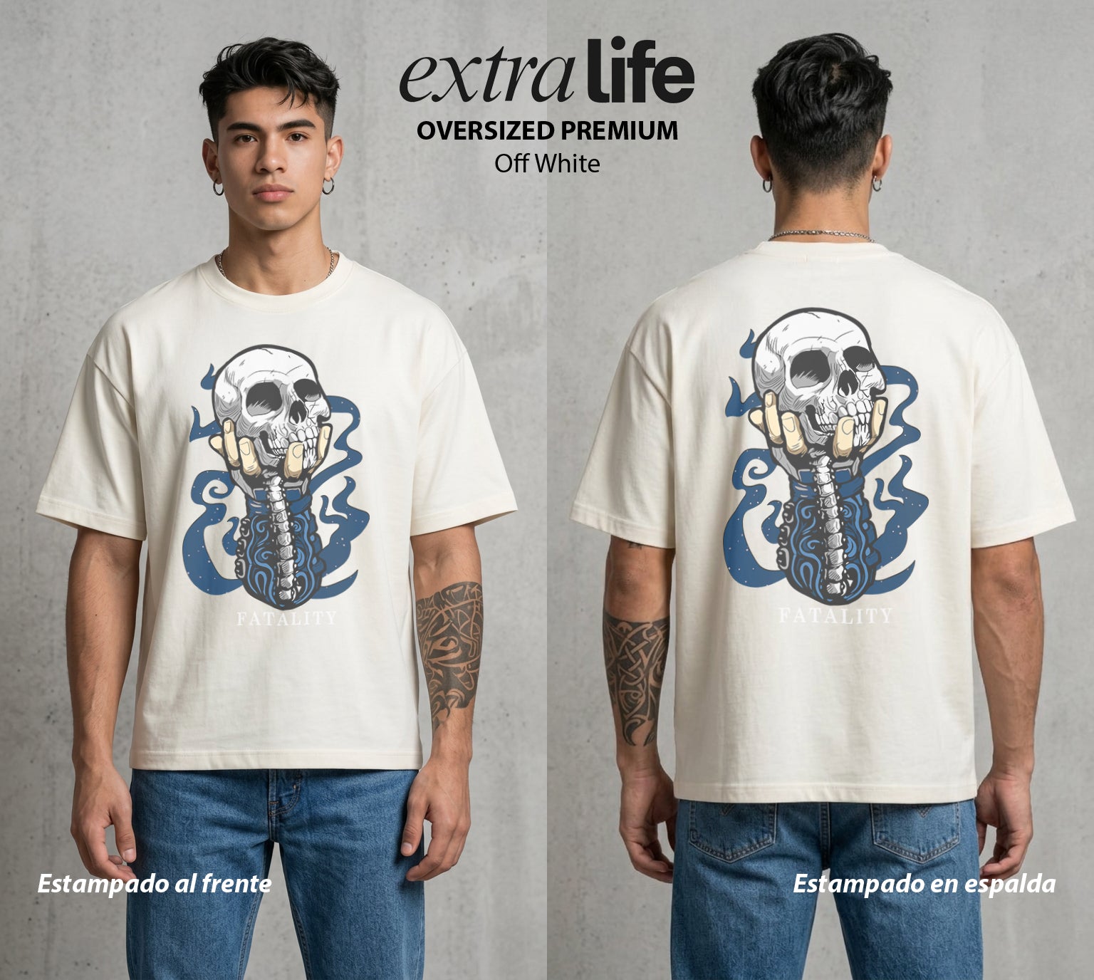 El Torneo Mortal | El Golpe Final #02632 - Playera Oversized Premium | Off White - Foto en modelo