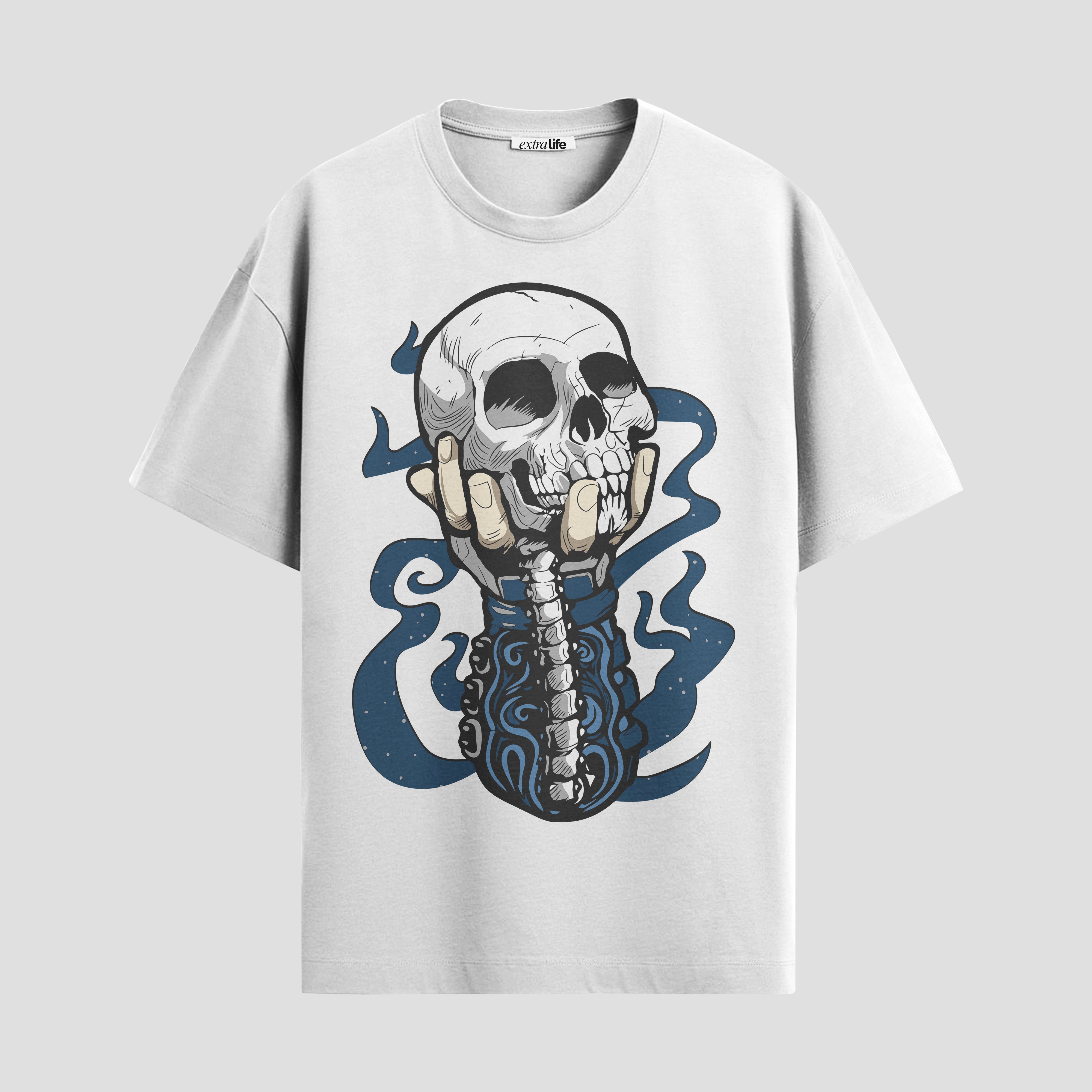 Playera urbana de anime y gaming ExtraLife MX, corte Standard Fit unisex ligero y transpirable en color Deep Black y Pure White, ropa de uso diario para gym y casual.