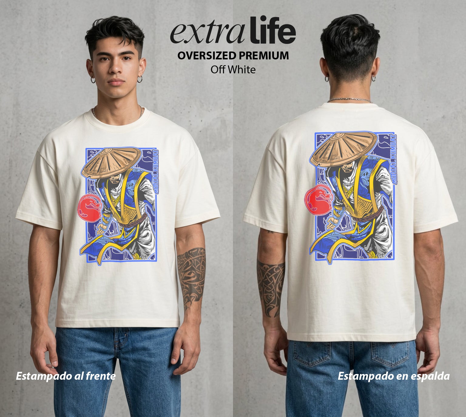 El Torneo Mortal | El Rayo del Torneo #02634 - Playera Oversized Premium | Off White - Foto en modelo