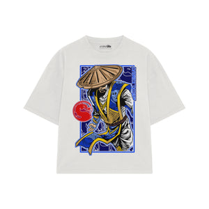 Playera streetwear premium de anime y gaming ExtraLife MX, corte boxy oversized drop shoulder heavyweight en color Deep Black y Off-White, moda urbana mexicana de culto.