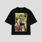 Playera streetwear premium de anime y gaming ExtraLife MX, corte boxy oversized drop shoulder heavyweight en color Deep Black y Off-White, moda urbana mexicana de culto.