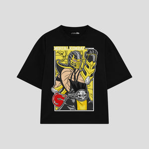 Playera streetwear premium de anime y gaming ExtraLife MX, corte boxy oversized drop shoulder heavyweight en color Deep Black y Off-White, moda urbana mexicana de culto.