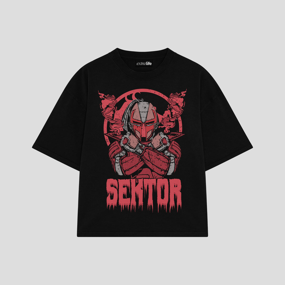 Playera streetwear premium de anime y gaming ExtraLife MX, corte oversized drop shoulder ligero y fresco en color Deep Black y Off-White, moda urbana mexicana de culto.