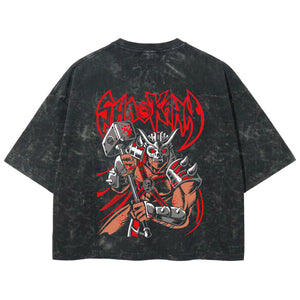 Playera streetwear premium de anime y gaming ExtraLife MX, corte boxy deluxe mineral wash heavyweight en color Acid Wash, moda urbana mexicana de culto.