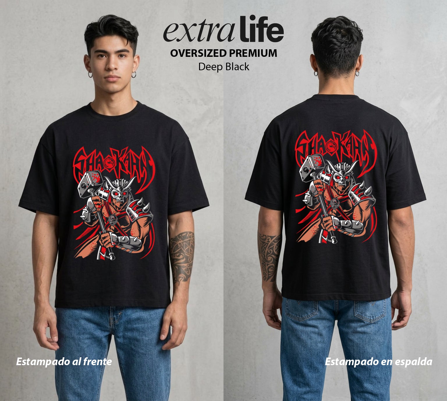 El Torneo Mortal | El Emperador del Torneo #02637 - Playera Oversized Premium | Deep Black - Foto en modelo