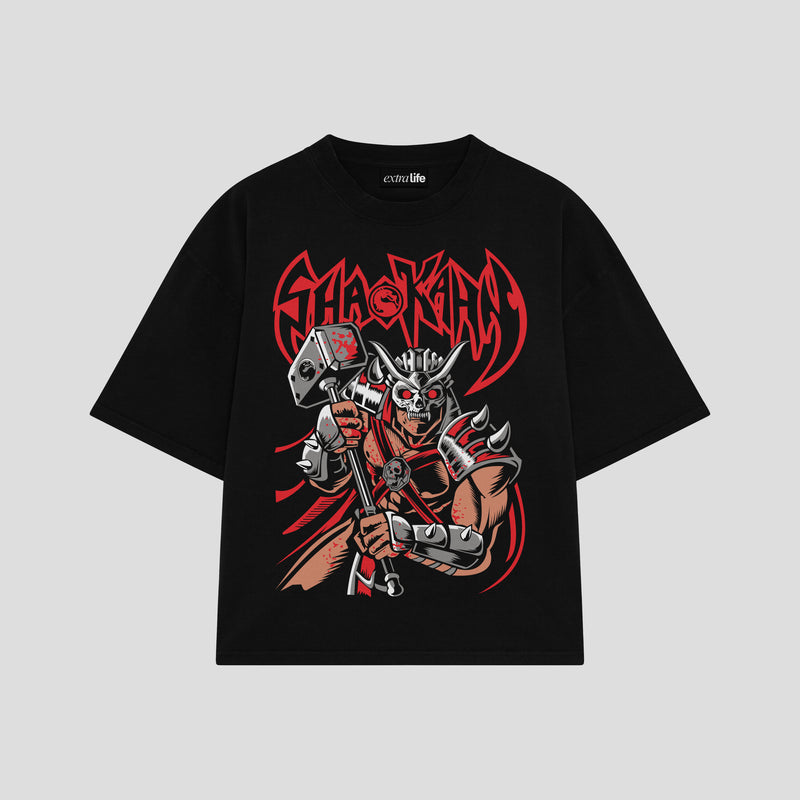 Playera streetwear premium de anime y gaming ExtraLife MX, corte boxy oversized drop shoulder heavyweight en color Deep Black y Off-White, moda urbana mexicana de culto.