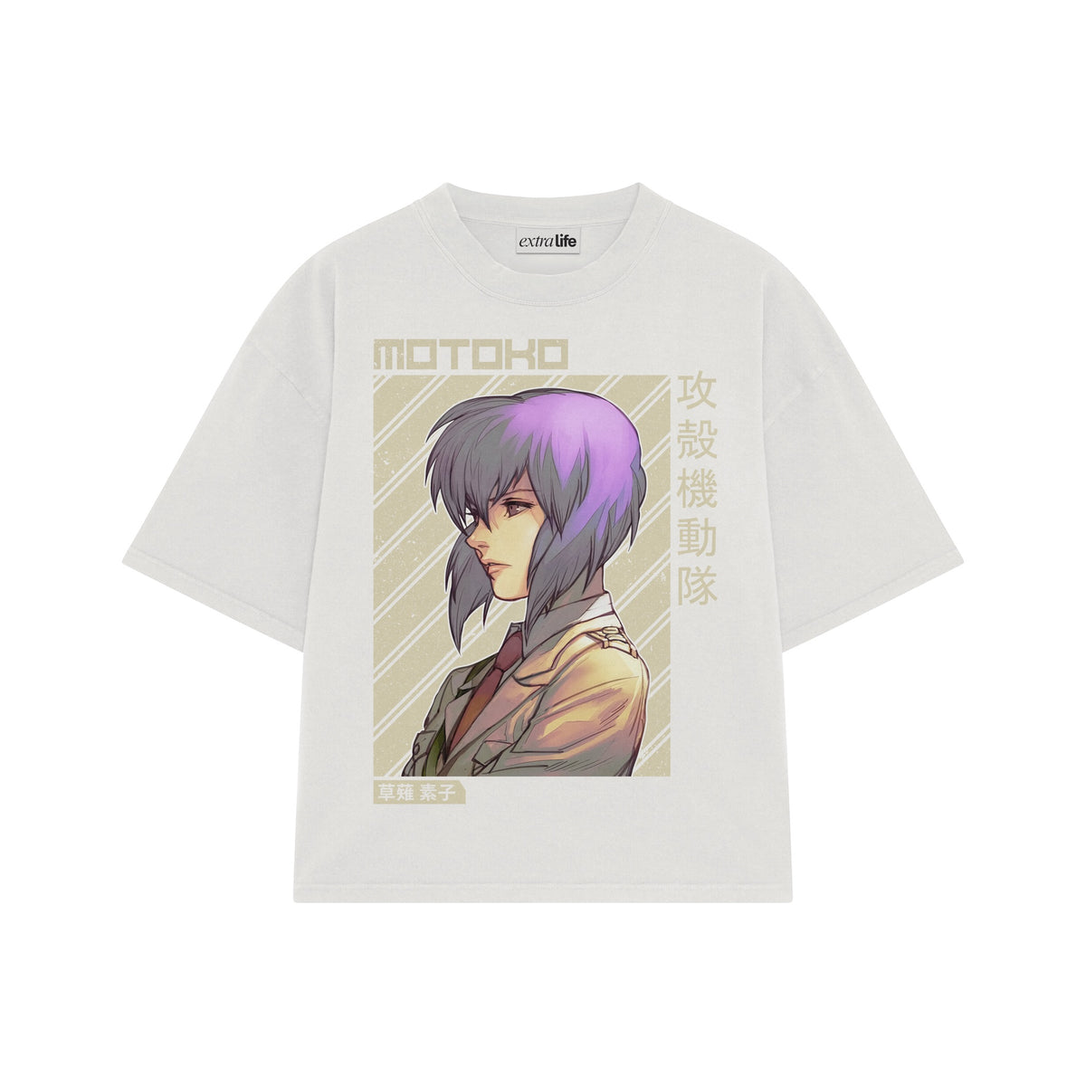 Playera streetwear premium de anime y gaming ExtraLife MX, corte oversized drop shoulder ligero y fresco en color Deep Black y Off-White, moda urbana mexicana de culto.