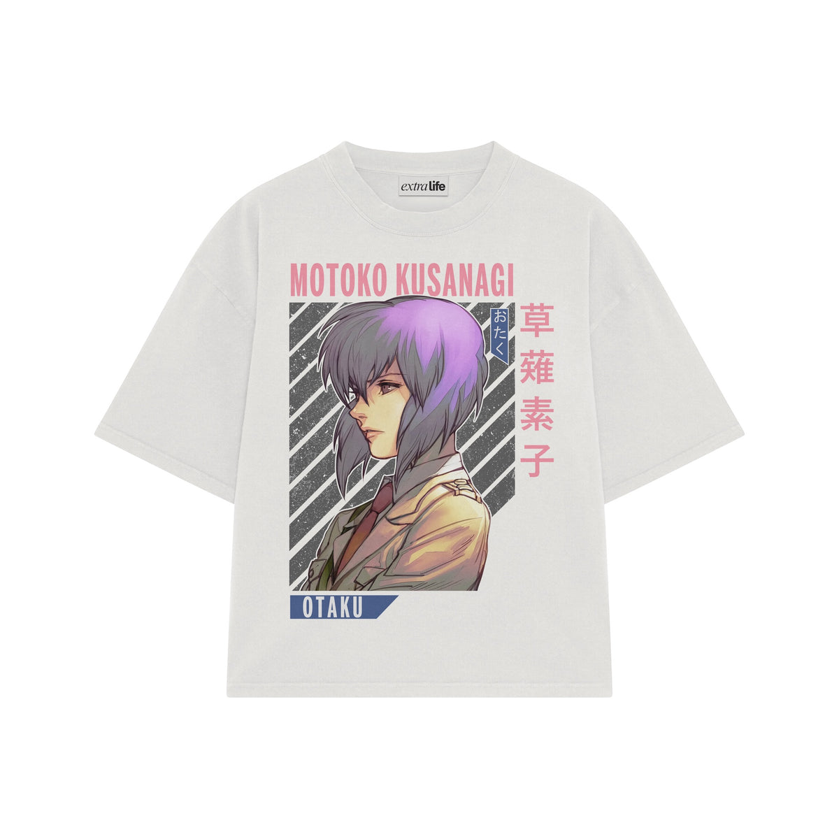 Playera streetwear premium de anime y gaming ExtraLife MX, corte oversized drop shoulder ligero y fresco en color Deep Black y Off-White, moda urbana mexicana de culto.