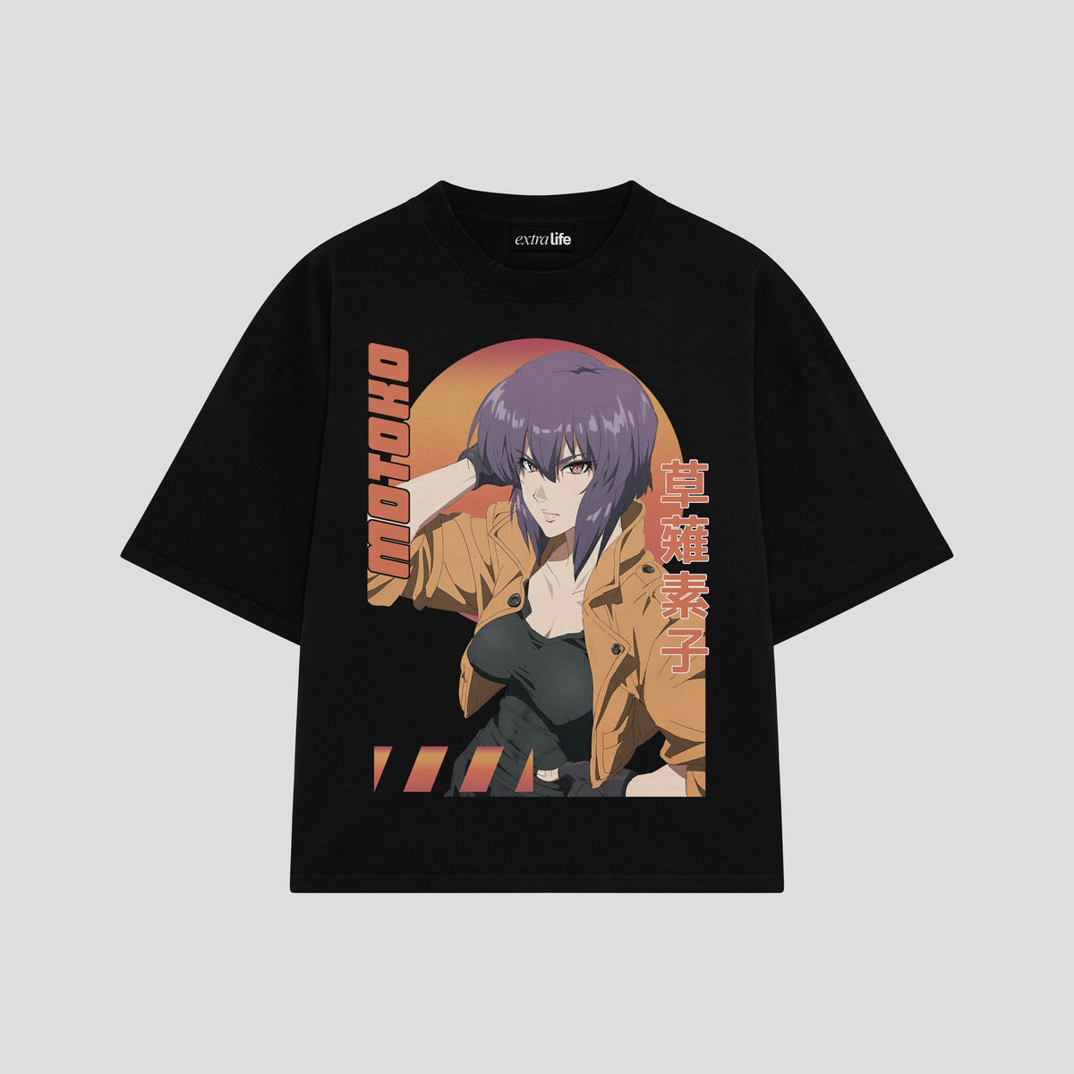 Playera streetwear premium de anime y gaming ExtraLife MX, corte oversized drop shoulder ligero y fresco en color Deep Black y Off-White, moda urbana mexicana de culto.