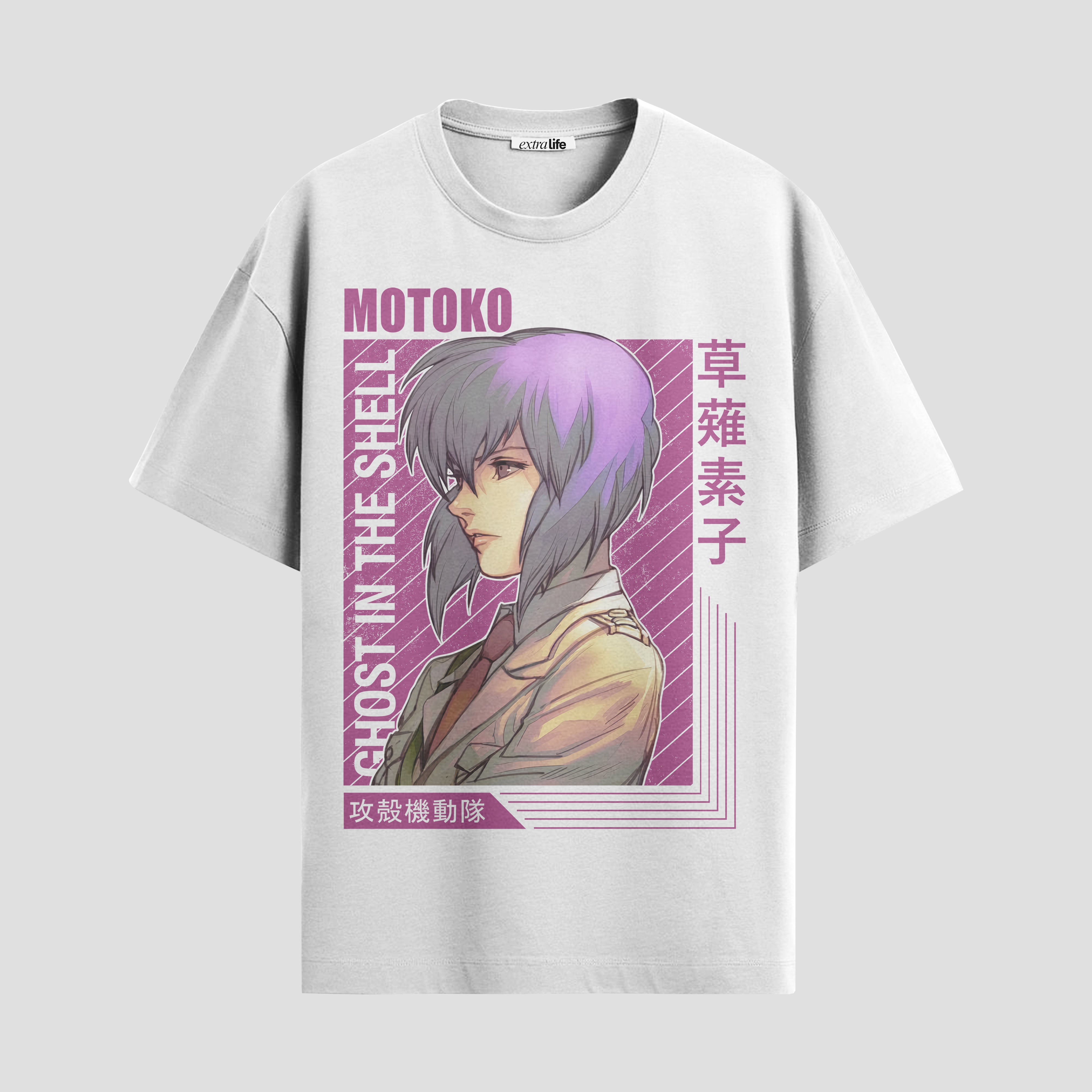 Playera urbana de anime y gaming ExtraLife MX, corte Standard Fit unisex ligero y transpirable en color Deep Black y Pure White, ropa de uso diario para gym y casual.