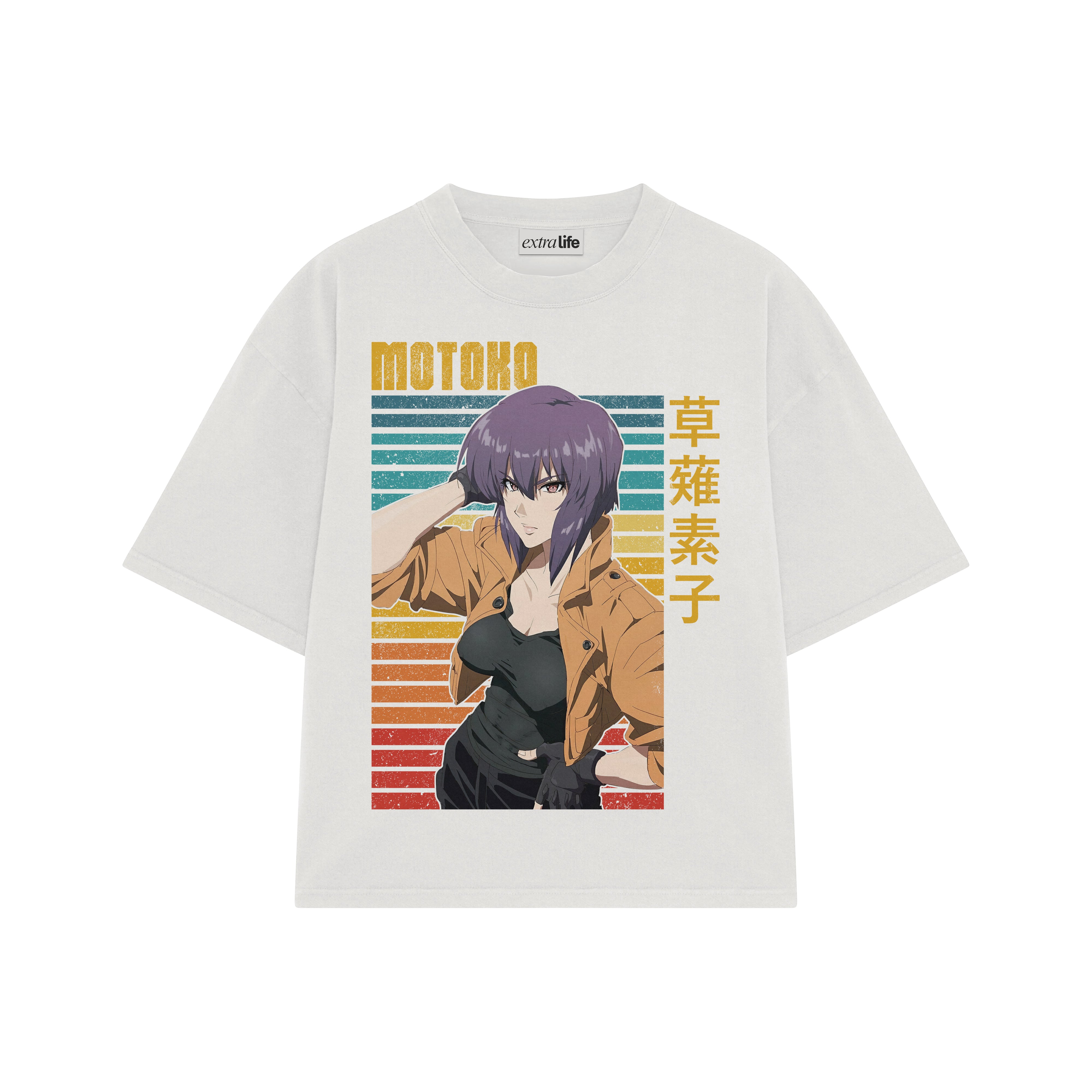 Playera streetwear premium de anime y gaming ExtraLife MX, corte boxy oversized drop shoulder heavyweight en color Deep Black y Off-White, moda urbana mexicana de culto.