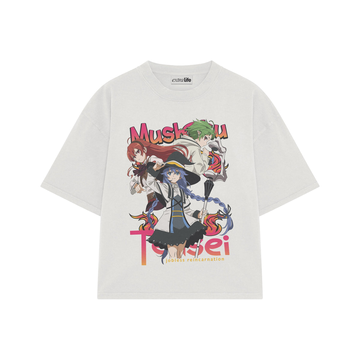 Playera streetwear premium de anime y gaming ExtraLife MX, corte oversized drop shoulder ligero y fresco en color Deep Black y Off-White, moda urbana mexicana de culto.