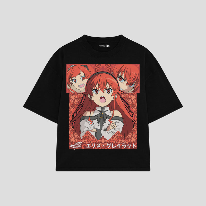 Playera streetwear premium de anime y gaming ExtraLife MX, corte boxy oversized drop shoulder heavyweight en color Deep Black y Off-White, moda urbana mexicana de culto.